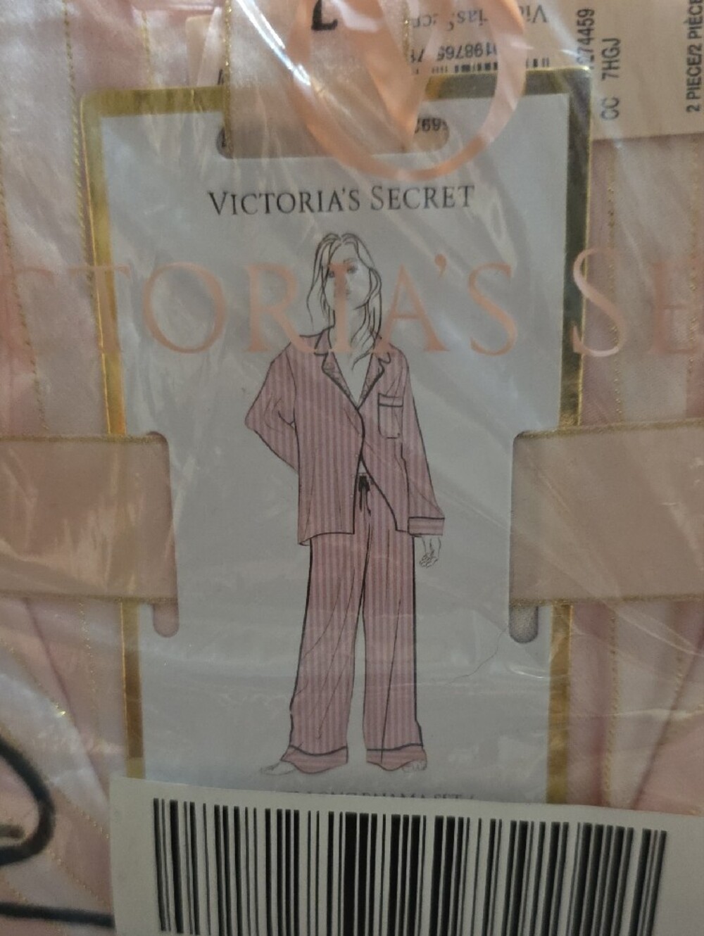 Victoria's Secret Pink and White Satin Stripe Flannel Pajama Set - Picture 3 of 4